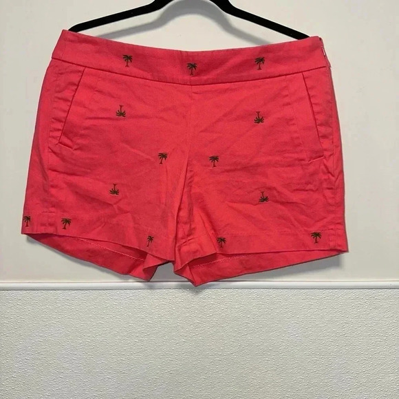 Women's J.Crew Shorts, Size 8, Salmon / Coral Pink with Palm trees - Picture 3 of 11